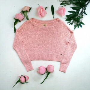 HOLLISTER Pastel Pink Wide Fit Cropped Knit Scoop Neck Sweater Size XS
